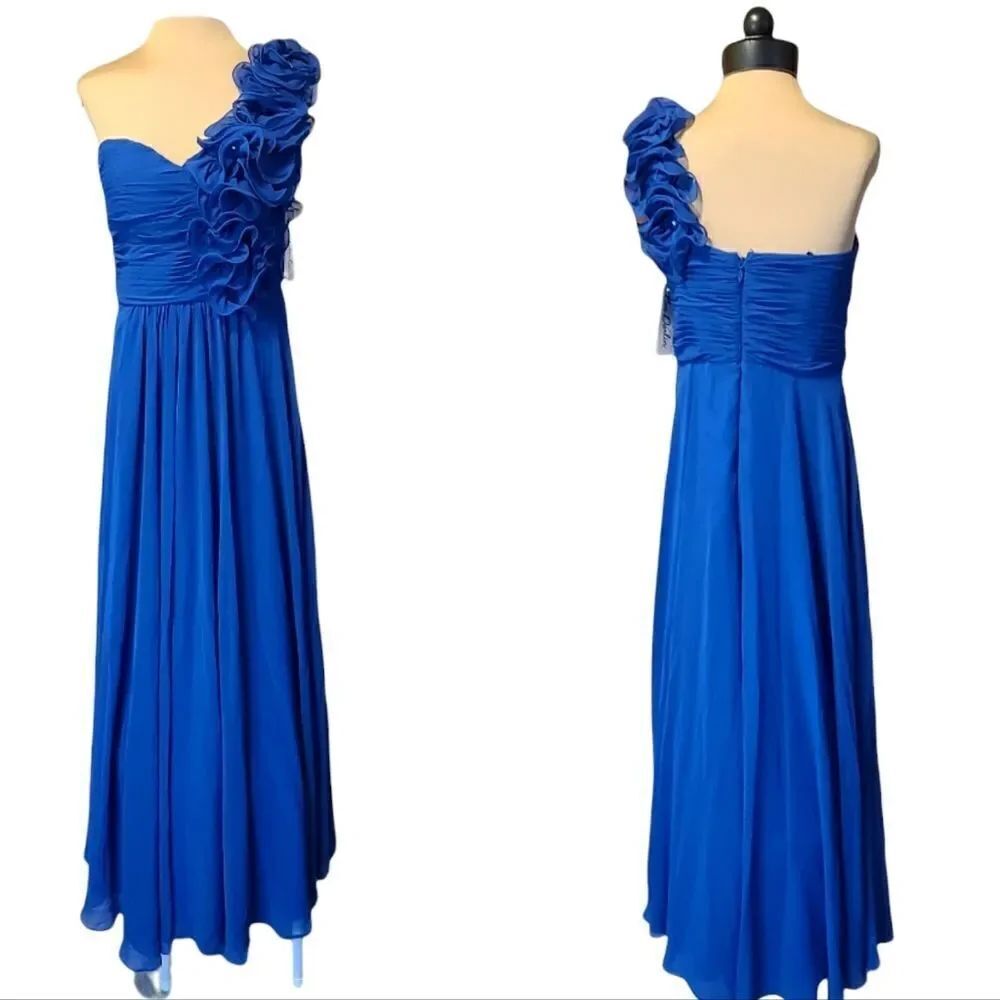 B Darlin Blue One Shoulder Prom Dress, Gown NWT 9/10